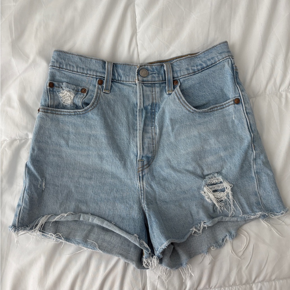 Levi's Blue Jean Shorts High-Waisted Distressed